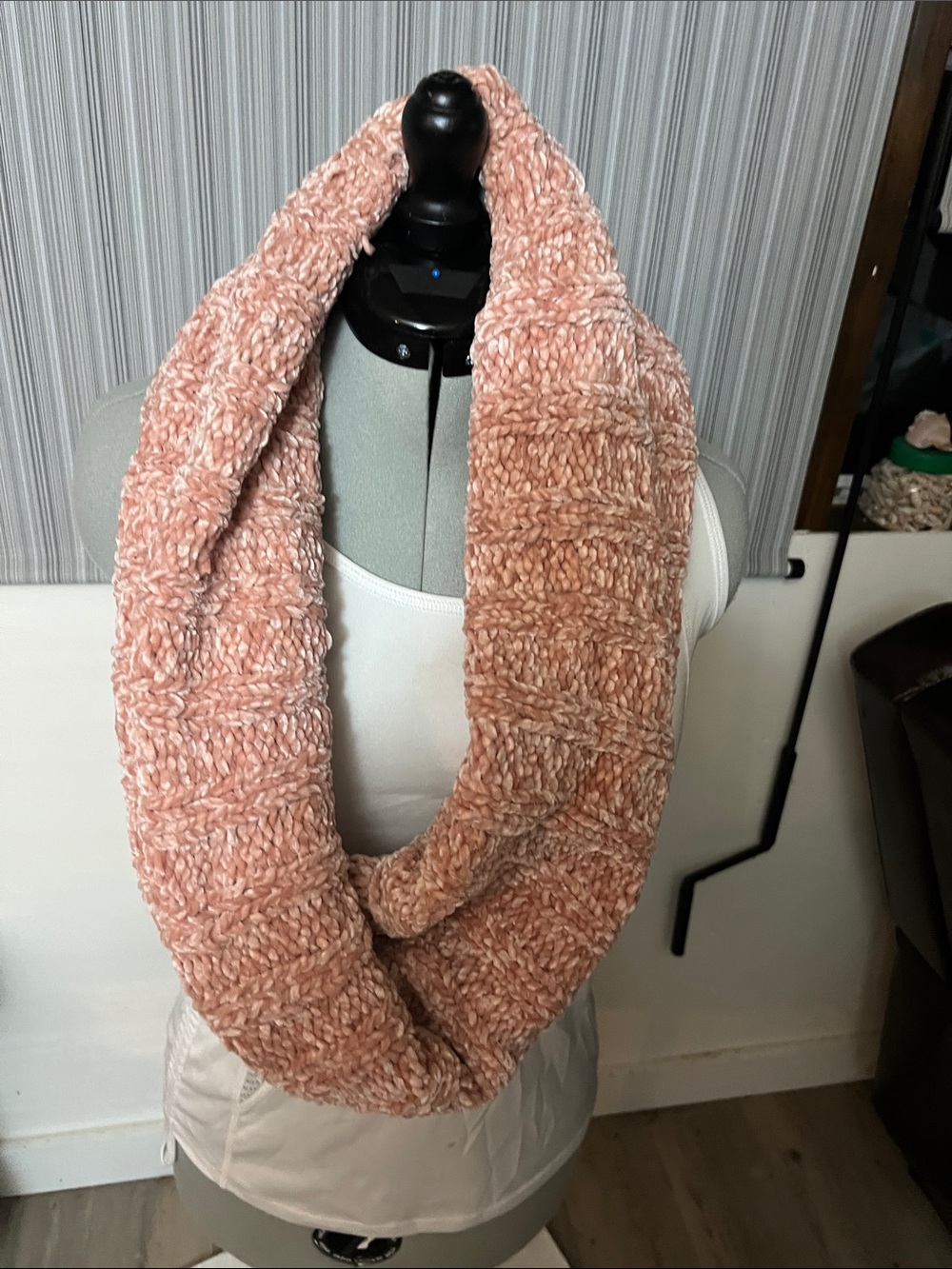 Plush Blush Pink Knit Infinity Scarf